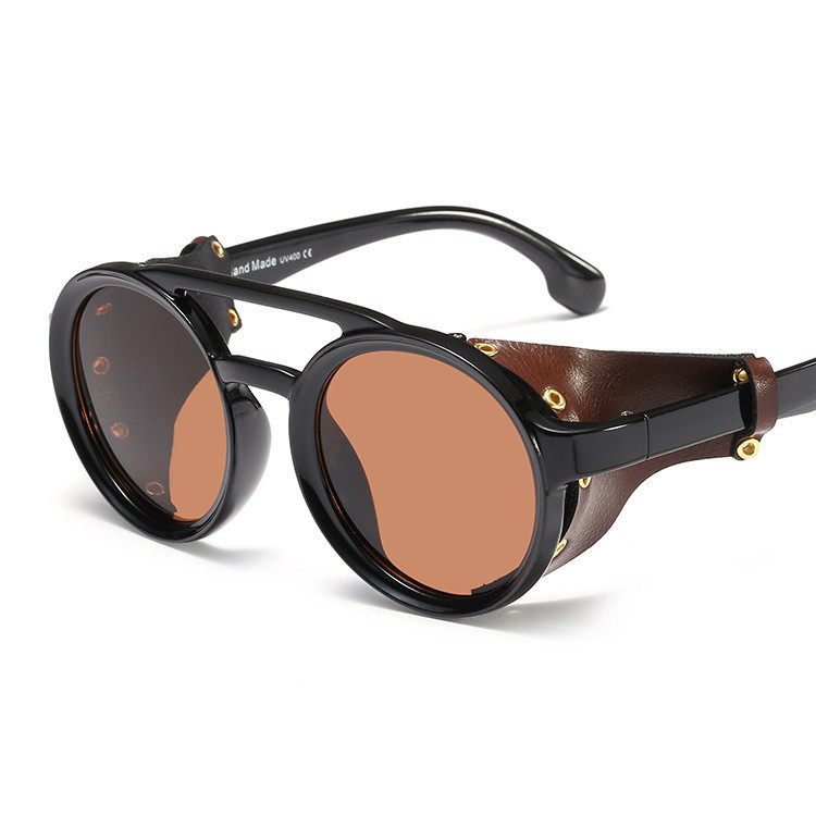 Round Sunglasses, Steampunk Glasses, Personalized Leather Sunglasses - Image 2